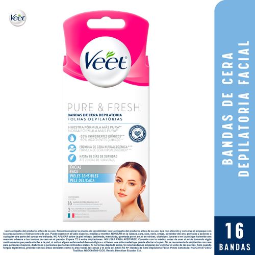 Banda Depilatoria Facial VEET Pure Piel Sensible Caja 16un