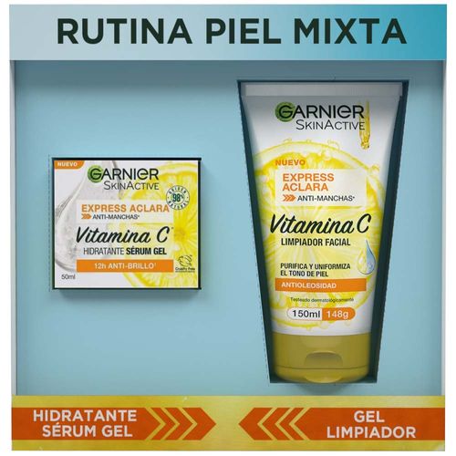 Pack GARNIER Express Aclara Piel Mixta Sérum Hidratante y Gel de Limpieza Pack 2un