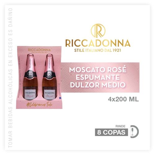 Espumante RICCADONNA Moscato Rose Botella 200ml Paquete 4un