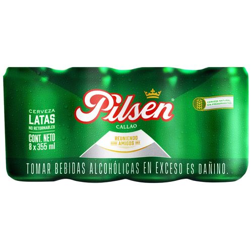 Cerveza PILSEN Callao Lata 355ml Paquete 8un