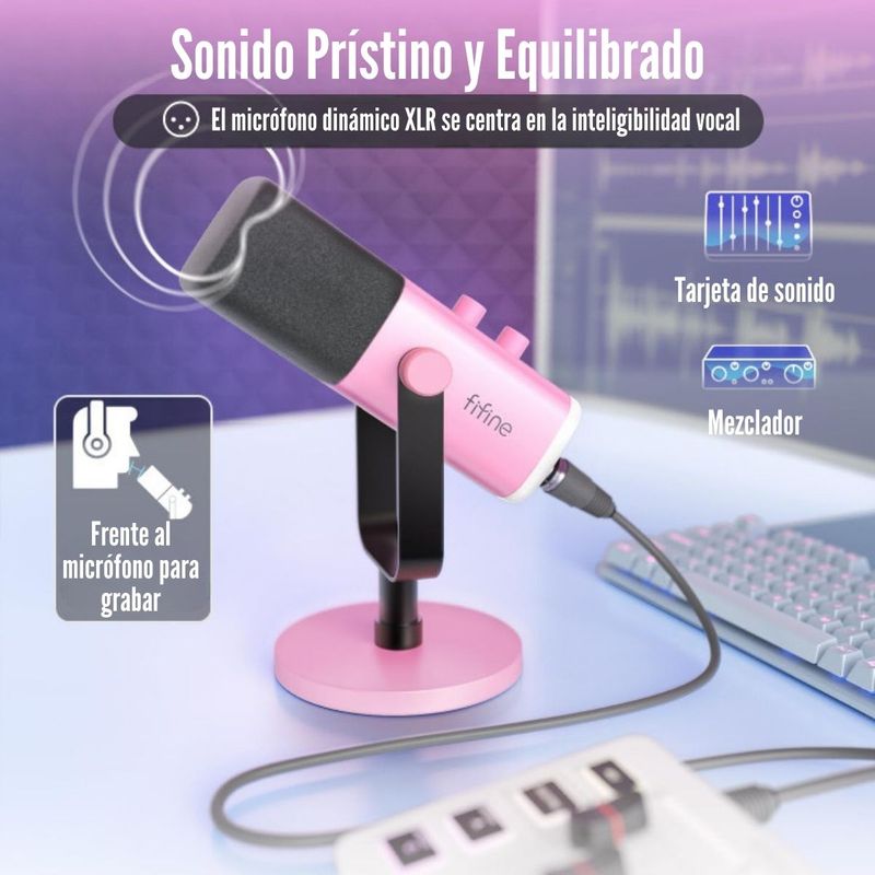 Fifine---Microfono-Ampligame-AM8-RGB-USB-XLR-Dynamic---Rosado