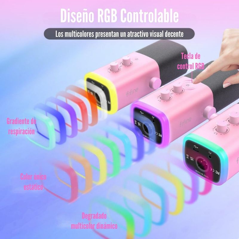 Fifine---Microfono-Ampligame-AM8-RGB-USB-XLR-Dynamic---Rosado