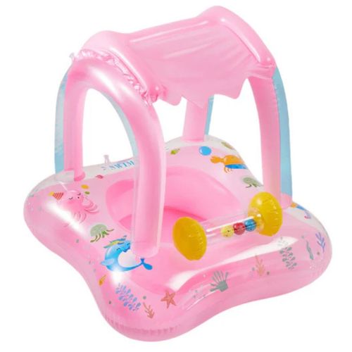 Asiento Flotador Inflable Con Techo Para Bebés Rosado