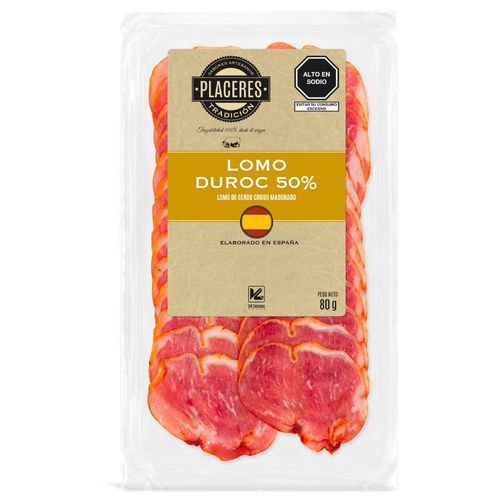 Lomo Duroc 50% Loncheado PLACERES Paquete 80g