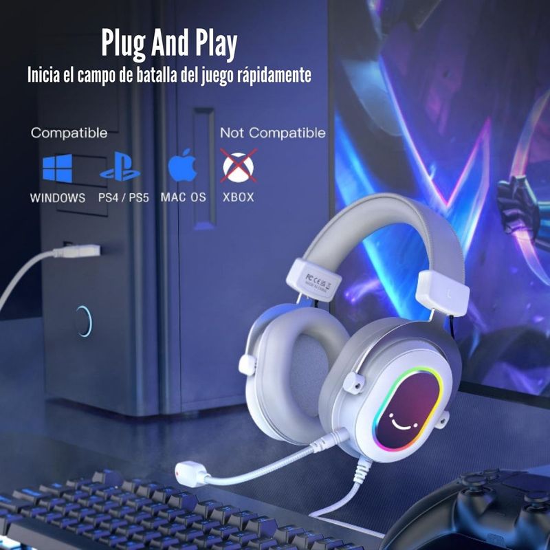 Fifine---Audifono-Ampligame-H6-RGB-Sonido-71---Blanco