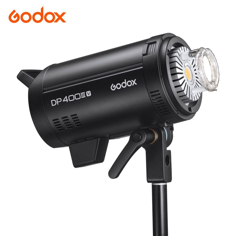 Flash-de-estudio-Godox-DP400-III-V-con-luz-de-modelado-LED