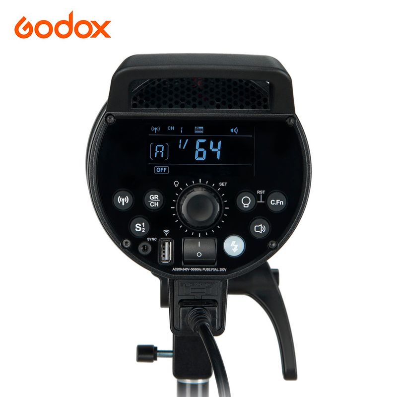 Flash-de-estudio-Godox-DP400-III-V-con-luz-de-modelado-LED