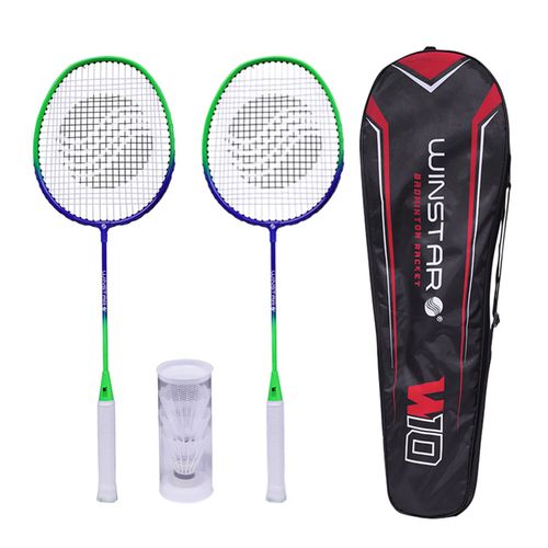 RAQUETA PARA BÁDMINTON DE ALUMINIO 2 PCS + 3 PLUMILLAS + FUNDA W10 WINSTAR VERDE