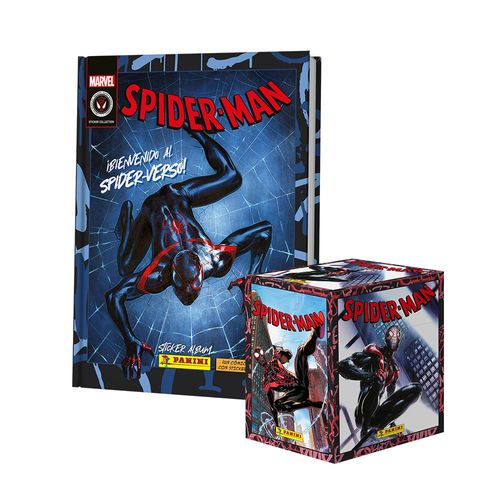 Álbum Spiderman in to Spiderverse Panini Tapa Dura + 1 Cajita (50 Sobres)