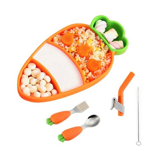 Set Plato Zanahoria Con Cubierto Para Bebe Baby Froggie Naranja