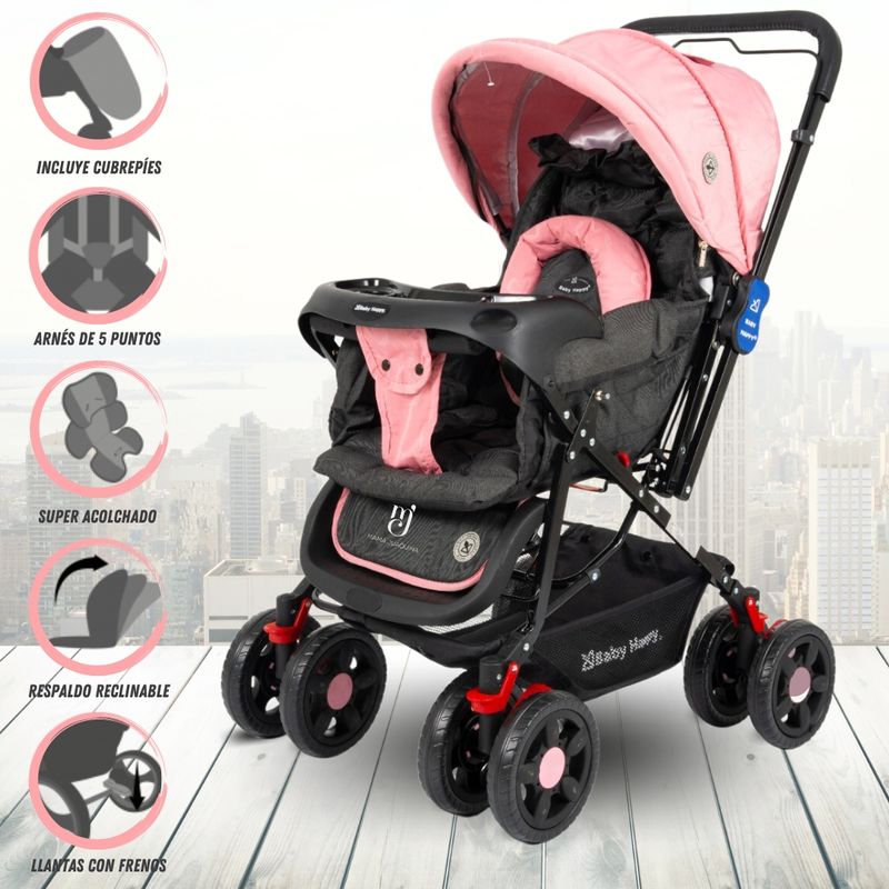 Coche-Cuna-Baby-Happy-«VINTAGE-CLASIC»-Pink