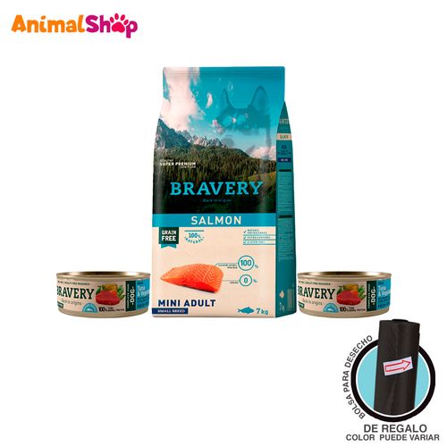 Comida De Perro Adulto Bravery  Salmón 7 Kg + 2 Lta 80 Gr