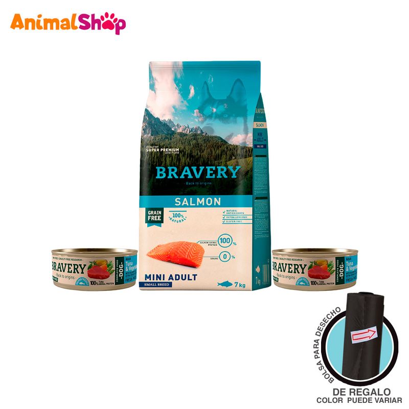 Comida-De-Perro-Adulto-Bravery--Salmon-7-Kg---2-Lta-80-Gr