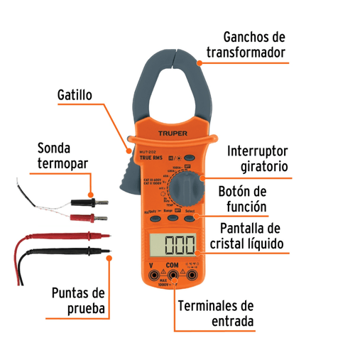 MULTIMETRO MULTITESTER DIGITAL GANCHO PINZA TRUPER MUT-202