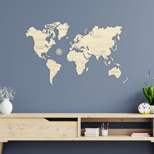 Decoracion Pared Mapa Mundi en Madera