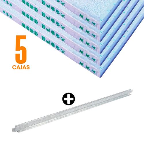 COMBO Sumec: Cielo raso Toscana 8mm 0.61x1.22m CJX6 - 5 Cajas + Suspensión terciaria 26x24x610 mm