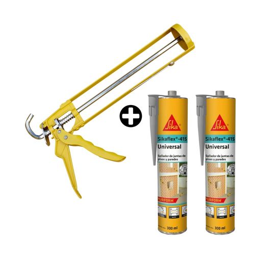 COMBO Sika: Pistola aplicadora para silicona + 2 Siliconas 415 Universal Gris 300ml