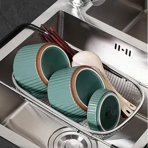 RetractaDrain™ - Cesta de Drenaje Retráctil de Acero Inoxidable con Mango Reforzado para Lavado de A