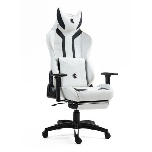 Silla Gamer Dreizt Devil Series Blanco Pro 180° Reclinable Alta Calidad Con Posapies