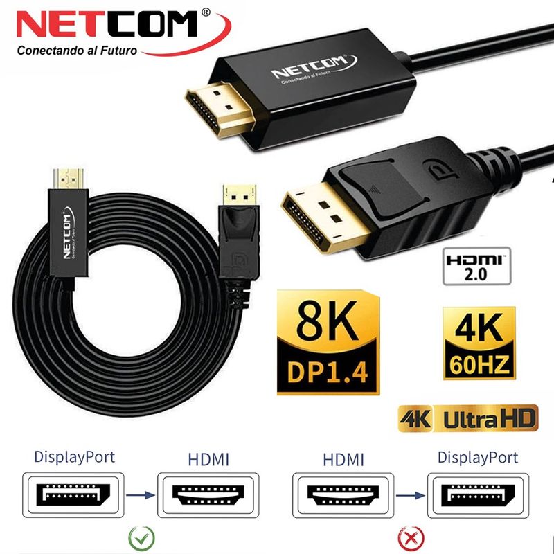 Cable-Displayport-a-HDMI-Netcom-Pvc-Macho-5-Metros-4k-DP-a-HDMI-60hz
