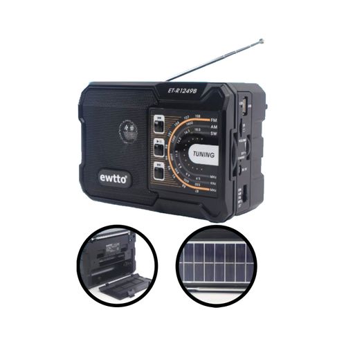 Radio Ewtto ET-R1249BS con Panel Solar Recargable y Bluetooth