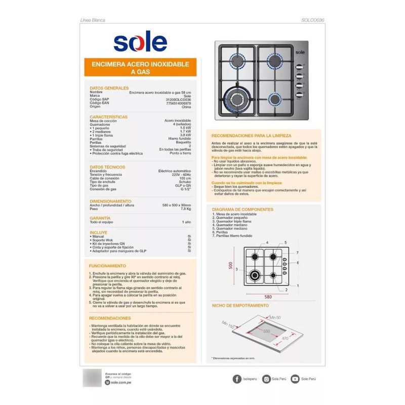 ENCIMERA-SOLE-A-GAS-4-HORNILLAS-ACERO-INOX-58CM-SOLCO036--MO-