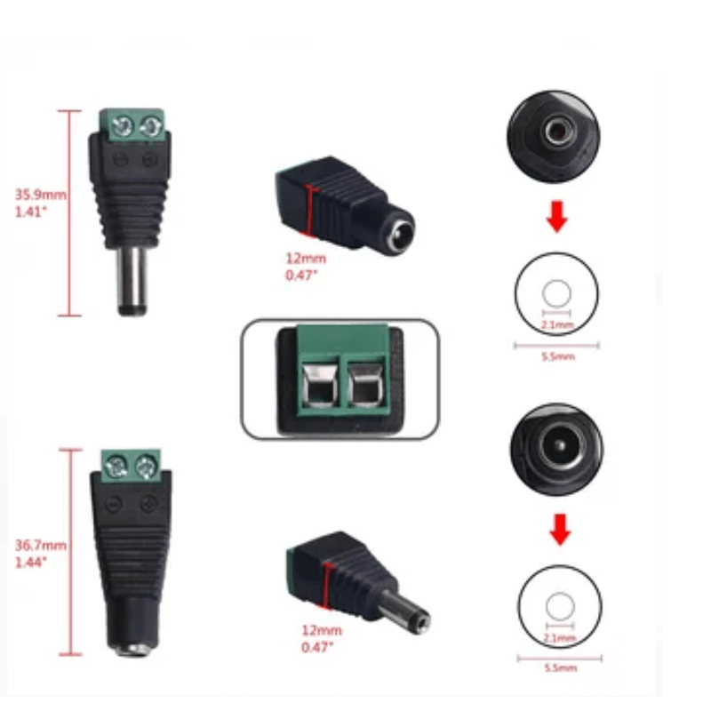 50-pares-conector-hembra-macho-DC-para-cable-de-camara-CCTV-tiras-led