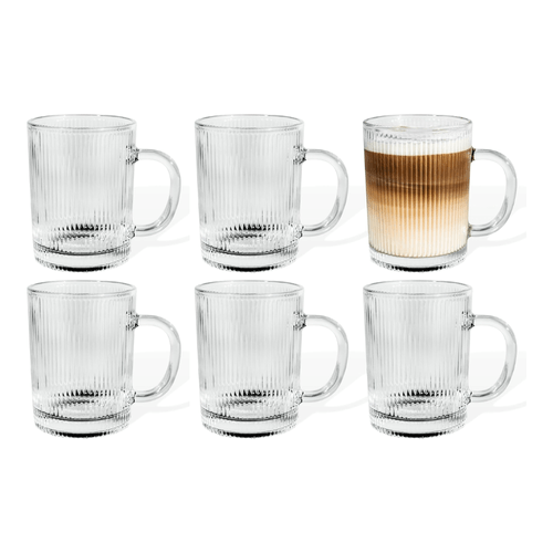 Set de 6 Tazas Acanaladas de Vidrio 310 ml