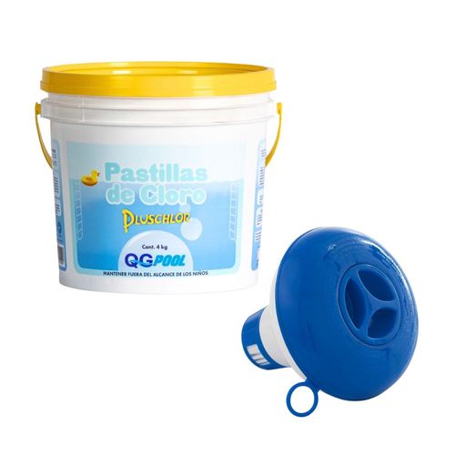 COMBO Cloro en pastillas para piscinas 4 kg Pluschlor + Flotador de pastillas de cloro Bestway