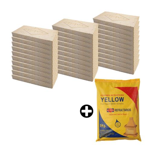 COMBO Schemin: Cemento refractario Yellow bolsa x 5kg + 30 Ladrillos Refractario 1"