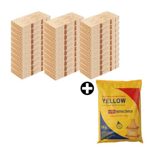 COMBO Schemin: Cemento refractario Yellow bolsa x 5kg + 30 Ladrillos Refractario 1.1/4"