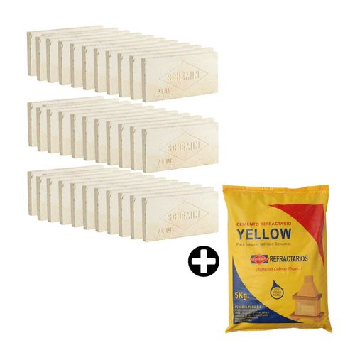 COMBO Schemin: Cemento refractario Yellow bolsa x 5kg + 30 Ladrillos Refractario 3/4"