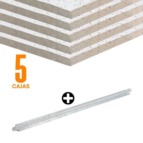 COMBO: Cielo Raso Nymeria 15mm 61x122cm 5.95m2 Werken - 5 Cajas x 8u. + Suspensión terciaria 26x24x610 mm Sumec