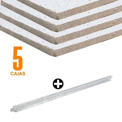 COMBO: Cielo Raso Asgard 12mm 61x122cm 7.44m2 Werken - 5 Cajas x 10u. + Suspensión terciaria 26x24x610 mm Sumec