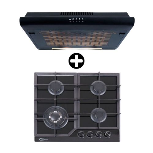 COMBO Cocina Empotrable Klimatic Aleesia 4 Hornillas a Gas Negro + Campana Klimatic IWH101NE/M 60cm