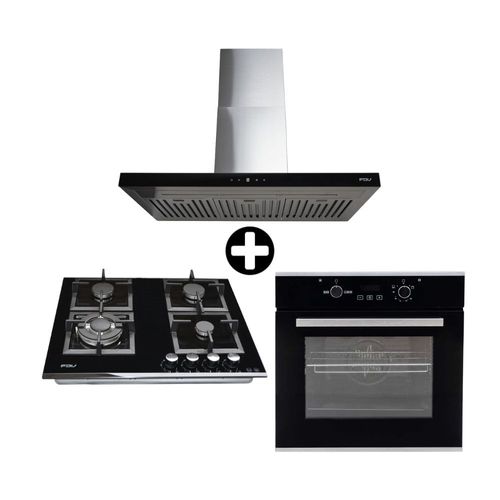 COMBO Encimera empotrable Fdv Black 60 + Campana decorativa Fdv Deluxe Smart Pro 60 + Horno empotrable Fdv Gas Glp Black 56 litros