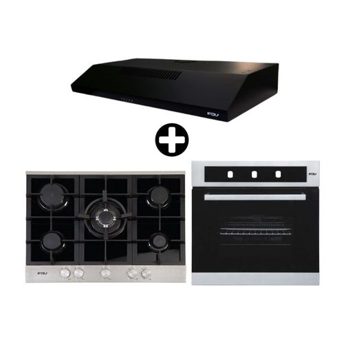 COMBO Encimera empotrable Fdv Deluxe Chef 75 + Campana Extractora FDV Class 90cm + Horno empotrable a Gas Glp FDV Neo Acero 56L