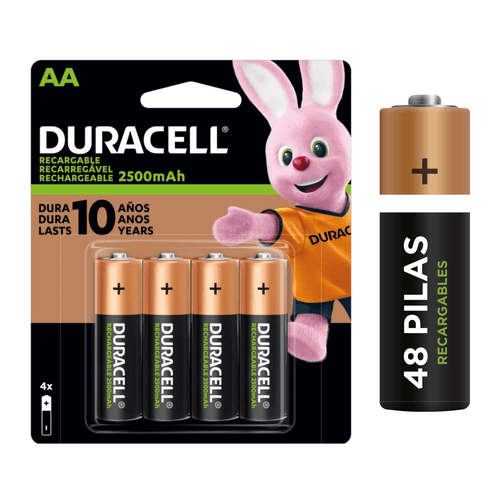 Caja de 48 unid de Pilas Recargables Duracell AA de 2500 mAh