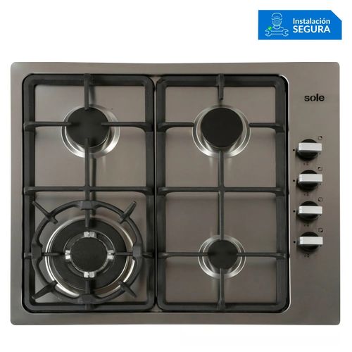 ENCIMERA A GAS ACERO INOX. 58CM 4 QUEMADORES SOLE A SOLCO036