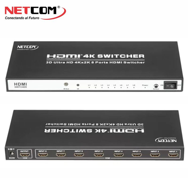 Switch-HDMI-20-8-Puertos-4K-60Hz-3D-HDR-HDCP-22-8x1-18GBps-NETCOM