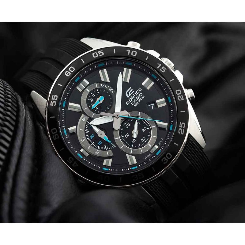 Reloj-Casio-Edifice-EFV-550P-1AV-Fecha-Cronometro-Acero-Inoxidable-Correa-Resina-Negro