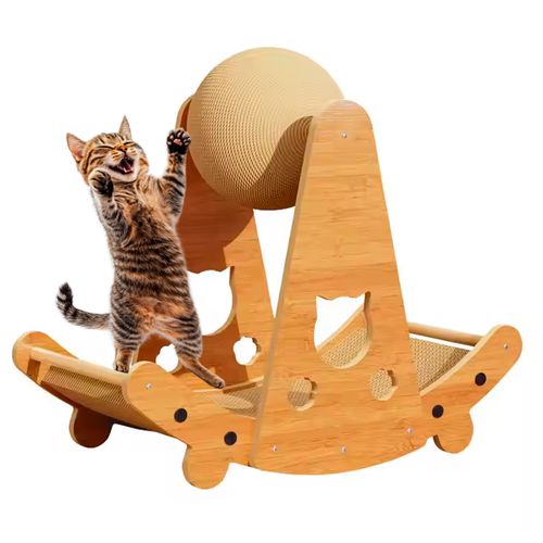 Rascador para Gatos con Pelota Cartón Corrugado y Madera 52x25.6x45.6 cm Mod. B