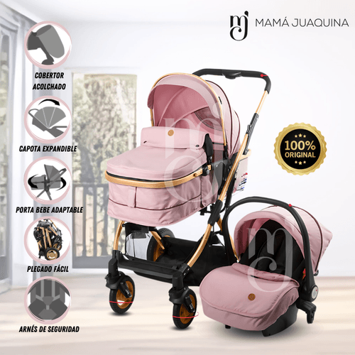 Coche Cuna Travel System «RONDA PLUS II» con Porta bebé Rosa