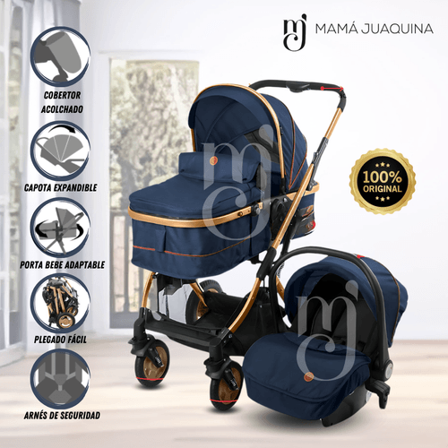 Coche Cuna Travel System «RONDA PLUS II» con Porta bebé Azul