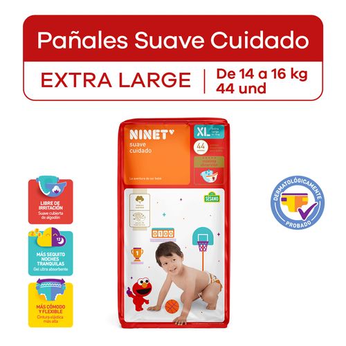 Pañales Ninet Suave Cuidado Talla XL - Bolsa 44 UN
