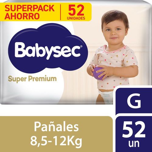 Pañal Babysec Super Premium Talla G - Paquete 52 UN