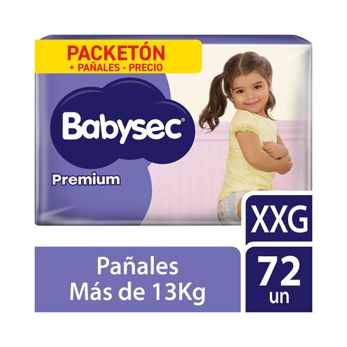 Pañal Babysec Premium Super Mega Talla XXG - Paquete 72 UN