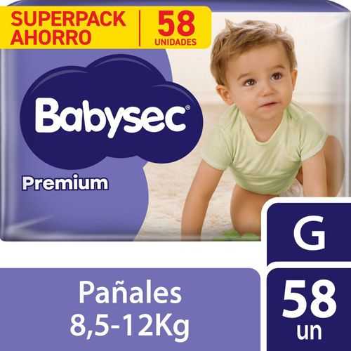 Pañal Babysec Premium Super Mega Talla G - Paquete 58 UN