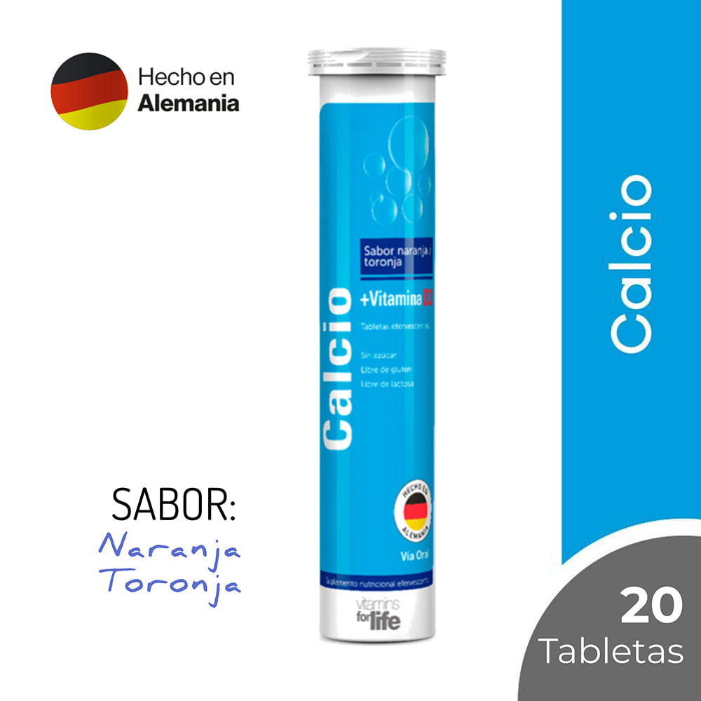 Calcio + Vitamina D3 Tableta Efervescente Sabor Naranja / Toronja