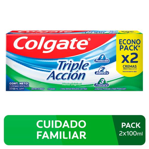 Crema Dental Colgate Triple Acción Sabor Menta Original - Pack 2 UN